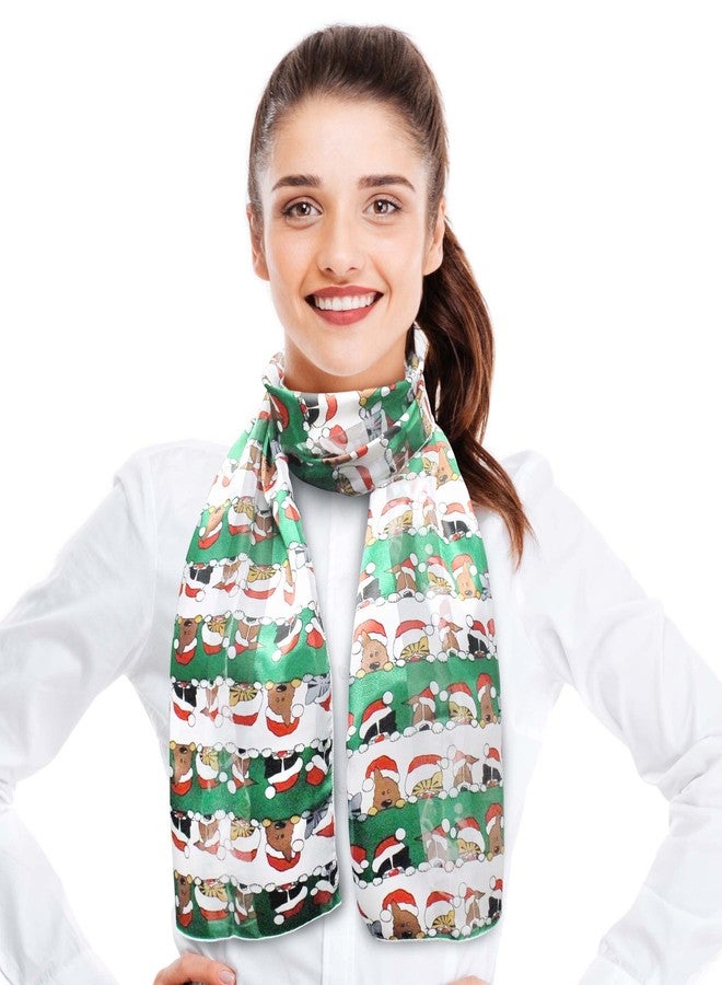 CBC Crown Christmas Scarf - Santa, Snowman, Ornament, Ginger Cookie Theme - 13"x 60" Made In Korea (Christmas & Friends - GN) - Image 1